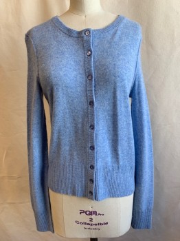 Womens, Cardigan Sweater, AQUA, Lt Blue, Cashmere, Heathered, XS, Button Front, 3 3/4" Ribbed Knit Waistband/Cuff, Long Sleeves, Ribbed Knit Scoop Neck, *Pull Back Right Sleeve*