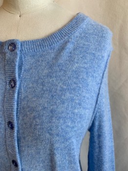 Womens, Sweater, AQUA, Lt Blue, Cashmere, Heathered, XS, Button Front, 3 3/4" Ribbed Knit Waistband/Cuff, Long Sleeves, Ribbed Knit Scoop Neck, *Pull Back Right Sleeve*