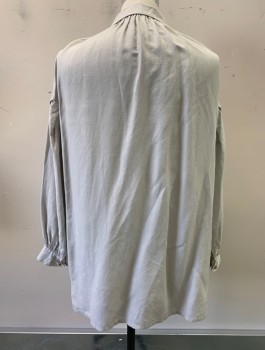 Mens, Historical Fiction Shirt, N/L, Lt Gray, Linen, Solid, M, L/S, Pullover, 3 Wood Round Buttons at Neck, Short Collar, Reproduction, Pirate Shirt