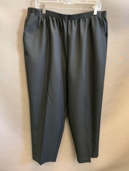 ALFRED DUNNER, Black, Polyester, Solid, Twill, Elastic Waist, Tapered Leg, 2 Front Pockets