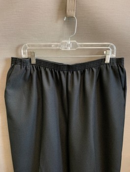 ALFRED DUNNER, Black, Polyester, Solid, Twill, Elastic Waist, Tapered Leg, 2 Front Pockets