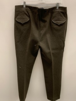 Mens, Historical Fiction Pants, NL, Brown, Wool, Solid, 29, 38, F.F, Button Front (Missing 1 Button), 2 Pockets, Suspender Buttons, 2 Back Flap Pockets (Missing Buttons), Back Seam Released, Aged