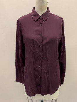 UNIQLO, Red Burgundy, Rayon, Polyester, Solid, C.A., Button Front, L/S,