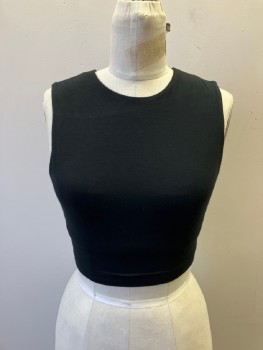 Womens, Top, ALEXANDER WANG, Black, Cotton, Elastane, Solid, XS, Round Neck, Slvls, Cropped, 3 Keyhole Back, Built In Bust Support