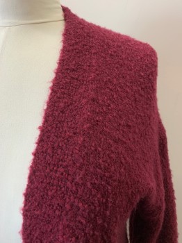 Womens, Cardigan Sweater, LEITH, Maroon Red, Synthetic, Solid, M, Shawl Lapel, 2 Pckts, Open Front, Long