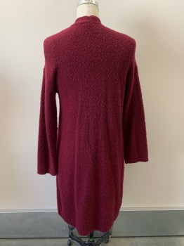 Womens, Sweater, LEITH, Maroon Red, Synthetic, Solid, M, Shawl Lapel, 2 Pckts, Open Front, Long