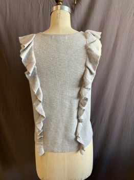 MADEWELL, Lt Gray, Cotton, Nylon, Solid, Round Neck, Slvls, Ruffles Down Front And Back,