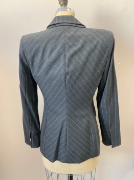 Womens, Blazer, ESCADA, Gray, White, Wool, Mohair, Stripes - Pin, 34, Double Collar Attached,  Single Breasted, 1 Button, 2 Flap Pkts, Hand Picked Collar/Lapel, Slits At Cuffs