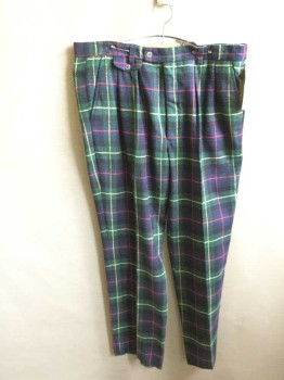TRADITIONAL, Green, Navy Blue, Red, Yellow, Black, Acrylic, Polyester, Plaid, Tartan, Pleated, Belt Loops, 1 Faux Pocket Flap