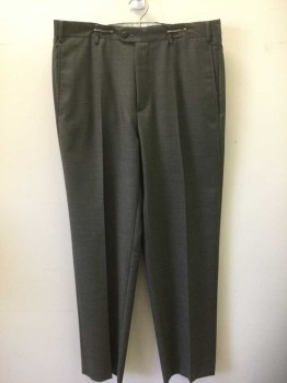 Mens, Slacks, ZANELLA, Dk Brown, Wool, Solid, 30.5, 34, Flat Front, Belt Loops, Button Tab Closure, Zip Fly, Cream Dotted Lines