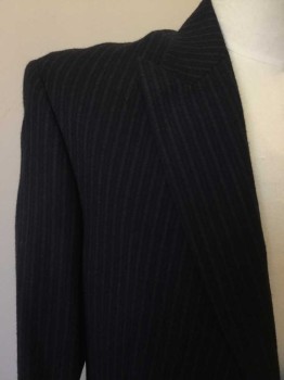 Mens, Suit, Jacket, WILLIS & WALKER, Navy Blue, Gray, Wool, Stripes - Pin, 42XL, Single Breasted, Collar Attached, Peaked Lapel, 3 Pockets, 2 Buttons