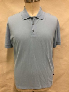 BOSS, Baby Blue, Cotton, Solid, Baby Blue, Collar Attached, 3 Button Front, Short Sleeves,