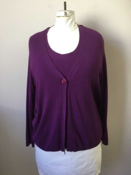 CHARTER CLUB, Aubergine Purple, Solid, Sleeveless, Scoop Neck, Ribbed Knit Collar/ArmHole/Waistband