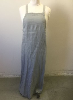 N/L, Lt Gray, Linen, Solid, Square Neck with 4 Rows of Pin Tucks, 1" Wide Straps That Cross Over in Back, Button Closure at Back Waist, Floor Length