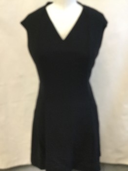 MARC NEW YORK, Black, Polyester, Solid, Crepe, V-neck, Sleeveless, Detail Angular Seams at Dropped Waist, Loose Fit, Zip Back, Black Lining