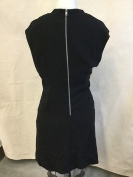 MARC NEW YORK, Black, Polyester, Solid, Crepe, V-neck, Sleeveless, Detail Angular Seams at Dropped Waist, Loose Fit, Zip Back, Black Lining