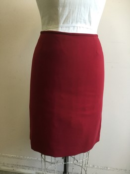 TAHARI, Dk Red, Polyester, Solid, Pencil Skirt, Zip Back, Back Center Back Slit with Pleats