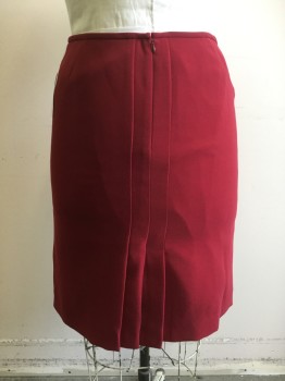 TAHARI, Dk Red, Polyester, Solid, Pencil Skirt, Zip Back, Back Center Back Slit with Pleats