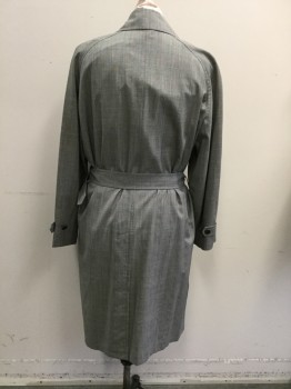 Womens, Coat, Trenchcoat, PRADA, Black, White, Gray, Red, Wool, Plaid, L, Black and White Plaid with Red Windowpane, Double Breasted, Wide Collar Attached, Raglan Long Sleeves, Button Tab Sleeve Cuffs, 2 Pockets, Self Belt