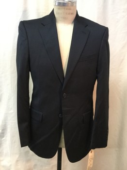 JOS A BANK, Navy Blue, Wool, Solid, Notched Lapel, Collar Attached, 2 Buttons,  3 Pockets,
