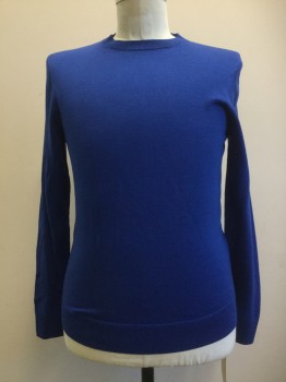 Mens, Pullover Sweater, COS, Royal Blue, Wool, Solid, S, Knit, Crew Neck, Long Sleeves