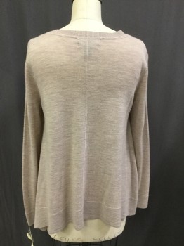 Womens, Pullover, TAHARI, Tan Brown, Wool, Heathered, S, Round Neck, Trapeze Shape, Side Slits, Nice and Soft, Mature Woman Cat