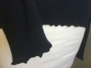 Womens, Pullover, VINCE, Navy Blue, Cashmere, Solid, M, Rib Knit, Lettuce Leaf Edge at Cuff and Hem, Crew Neck,