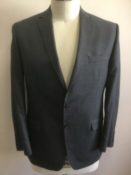 CALVIN KLEIN, Dk Gray, Polyester, Rayon, Solid, Single Breasted, 2 Buttons,  Notched Lapel, 3 Pockets, 2 Back Vents,