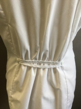 PEACHES UNIFORMS, White, Poly/Cotton, Solid, Woman's Labcoat, Button Front, Collar Attached, Short Sleeves, 2 Pockets, Princess Seams, Gathered at Back Waist with Button Spaghetti Strap Detail