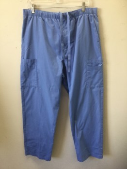 LANDAU, French Blue, Poly/Cotton, Elastic and Drawstring Waist, 2 Side Pockets, 1 Back Pocket, and Several Hip Pockets