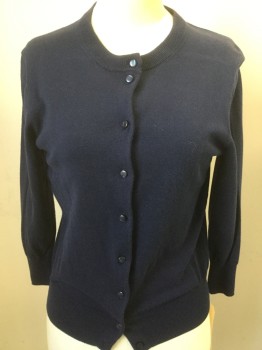 CROWN & IVY, Navy Blue, Cotton, Solid, Crew Neck, Long Sleeves, Cardi
