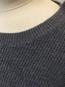 Mens, Pullover Sweater, BROOKS BROTHERS, Gray, Wool, Solid, L, Horizontally Ribbed Knit, Long Sleeves, Crew Neck