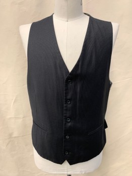 Mens, Suit, Vest, EFFETTI, Black, Gray, Wool, Stripes - Pin, 42XL, 5 Button Front, 2 Welt Pockets, Gray/Silver Black Jacquard Paisley Floral Back with Self Attached Side Waist Belt/Buckles