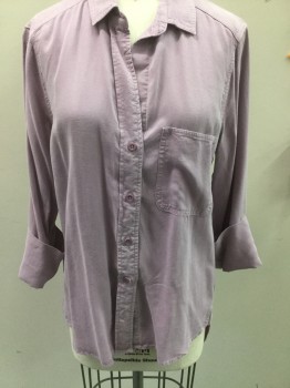 CLOTH & STONE, Lavender Purple, Linen, Solid, Button Front, 3/4 Sleeves with Cuff, Collar Attached,
