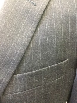 Mens, Suit, Jacket, BROOKS BROTHERS, Charcoal Gray, Lt Gray, Wool, Stripes - Pin, 38 R, Notched Lapel, 2 Button Front, Pocket Flaps