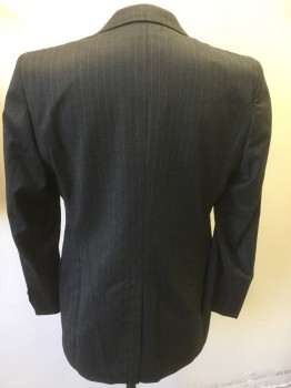 Mens, Suit, Jacket, BROOKS BROTHERS, Charcoal Gray, Lt Gray, Wool, Stripes - Pin, 38 R, Notched Lapel, 2 Button Front, Pocket Flaps