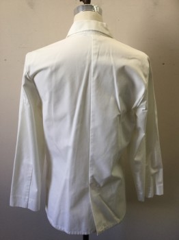 MED MAN, White, Poly/Cotton, Solid, Single Breasted, Collar Attached, Notched Lapel, 3 Pockets, Long Sleeves