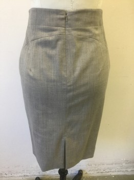 Womens, Skirt, Knee Length, BANANA REPUBLIC, Taupe, Wool, Lycra, Solid, 0, Pencil Skirt, Seam/Stitching 2" Down From Waist, Curved Seam Under Waist in Back, Invisible Zipper at Center Back Waist, Vent at Center Back Hem