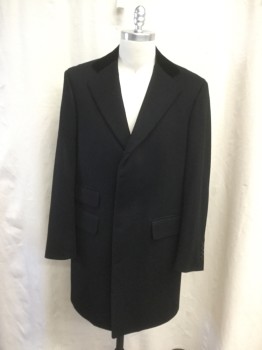 Mens, Coat, Overcoat, N/L, Black, Cashmere, Solid, 38, Single Breasted, Hidden Placket, Velvet Collar, Notched Lapel, Hand Picked Collar/Lapel, 3 Flap Pockets, Long Sleeves, Doubles