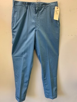 N/L, Blue, Poly/Cotton, Solid, Flat Front, 4 Pockets, Cuffed, Belt Loops,