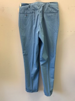 N/L, Blue, Poly/Cotton, Solid, Flat Front, 4 Pockets, Cuffed, Belt Loops,