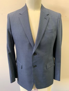 THEORY, Navy Blue, Wool, Solid, Single Breasted, Notched Lapel, 2 Buttons, 3 Pockets