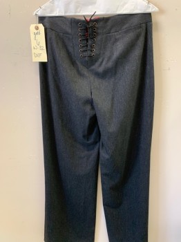 Womens, Slacks, DVF, Charcoal Gray, Wool, Heathered, W 32, 6, Fall Front, Lace Up Back, One Rear Pocket, Wide Leg