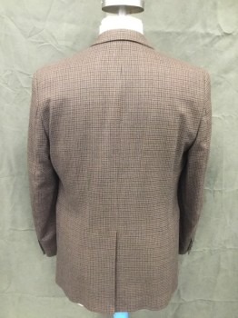 CHAPS, Brown, Dk Brown, Navy Blue, Wool, Houndstooth, Single Breasted, Collar Attached, Notched Lapel, 3 Pockets, Long Sleeves
