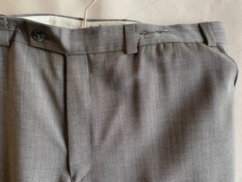 CALVIN KLEIN, Brown, Gray, Wool, 2 Color Weave, Herringbone, Flat Front, Zip Fly, 4 Pockets, Belt Loops
