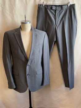 KENNETH COLE, Gray, Dk Gray, Wool, 2 Color Weave, SUIT JACKET, Single Breasted, 2 Buttons, Notched Lapel, 3 Pockets, 4 Button Cuffs, 2 Back Vents