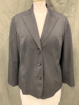 Womens, Blazer, LAFAYETTE 148, Charcoal Gray, Wool, Elastane, Heathered, 16, Single Breasted, Collar Attached, Peaked Lapel, 3 Buttons,  Princess Seams