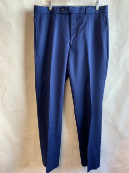 Mens, Suit, Pants, CALVIN KLEIN, Navy Blue, Wool, Solid, 34/30, Flat Front, 4 Pockets, Belt Loops,