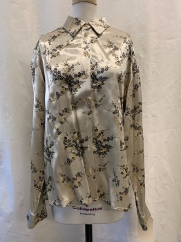CARRY BACK, Beige, Gold, Black, Silk, Floral, Asian Inspired Theme, Brocade, L/S, Button Front, Collar Attached