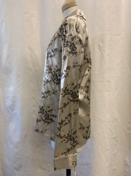 CARRY BACK, Beige, Gold, Black, Silk, Floral, Asian Inspired Theme, Brocade, L/S, Button Front, Collar Attached